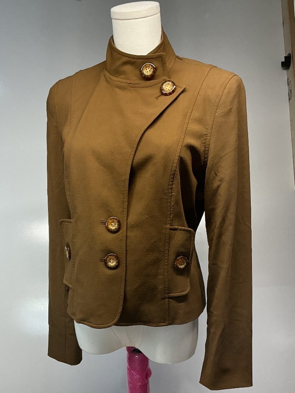 Eccoci 6 Brown Wool Blend Military Jacket Stand Collar Soft Tailoring Blazer